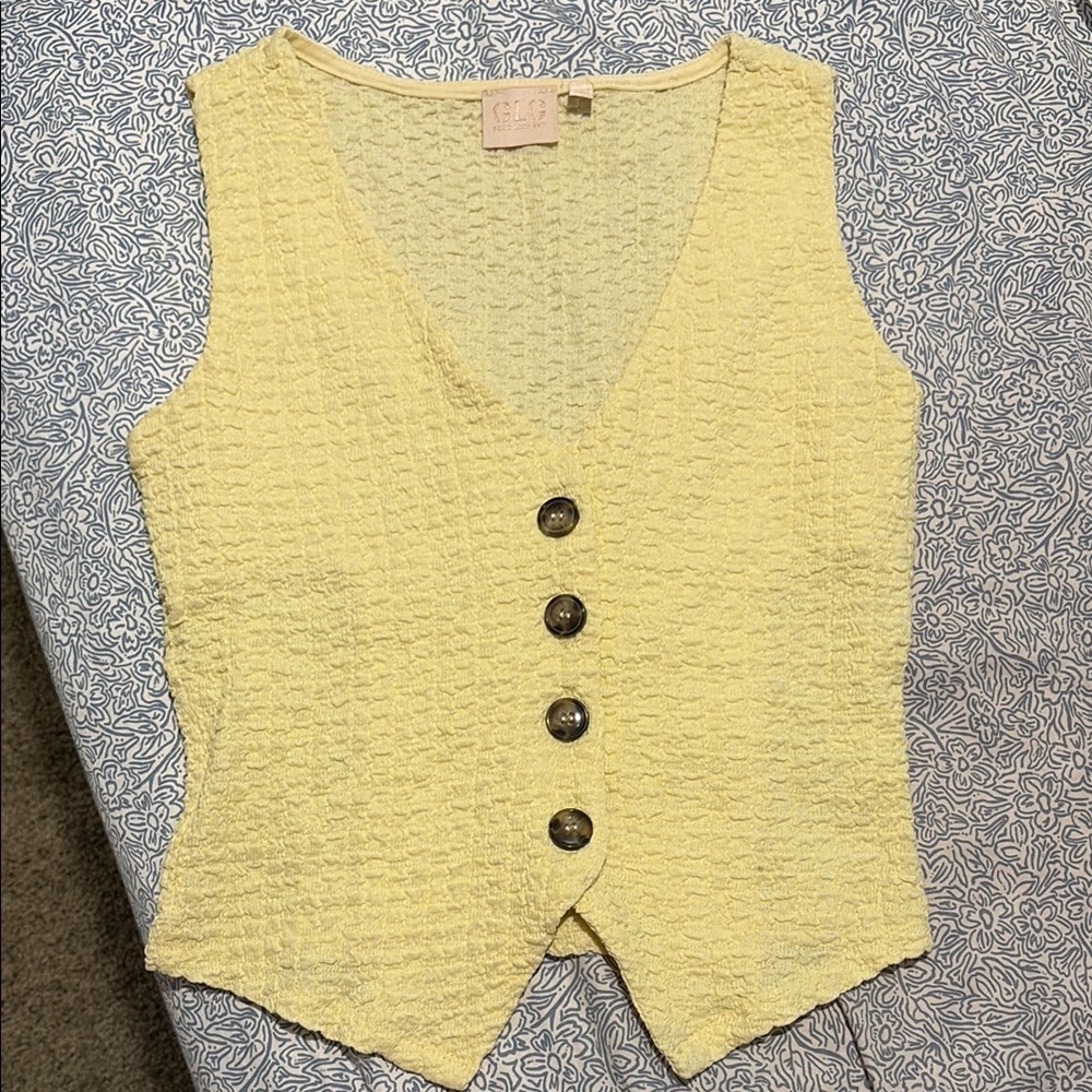 Yellow Textured Button-Up Women's Top